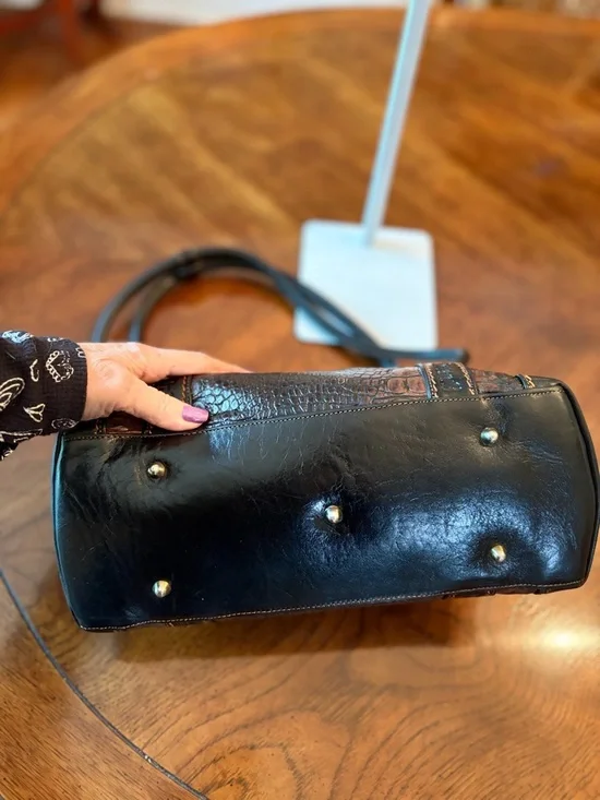 Beautiful Marino Orlandi Blk&Bwn Croc Embossed Leather Baguette Bag EUC! - Picture 8 of 8